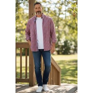 Van Heusen Mens Classic Fit Red Blue Plaid Long Sleeve Button Down Shirt XXL